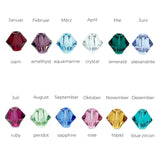 Kugelarmband mit Swarovski Geburtssteinen aus Gold Filled mit Plättchen Anhänger und persönlicher Gravur