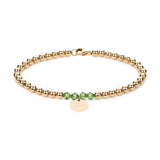 Personalisiertes Kugelarmband mit Swarovski Geburtssteinen aus Gold Filled mit Plättchen Anhänger und persönlicher Gravur