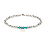 Personalisiertes Kugelarmband mit Swarovski Geburtssteinen aus 925er Sterling Silber mit Plättchen Anhänger und persönlicher Gravur