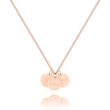 Personalisierte Kette mit 3 runden Plättchen Anhängern und individueller Gravur in rosegold., gravierbar mit Namen, Datum oder Symbolen
