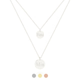 Personalisierte silberne Layering Kette, doppellagig mit 2 Plättchen Anhänger und persönlicher Gravur mit Namen, Datum oder Symbol