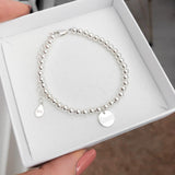 Personalisiertes Kugelarmband aus 925er Sterling Silber mit Plättchen Anhänger und persönlicher und individueller Gravur