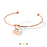 Verstellbarer personalisierter Armreif mit Knoten in rosegold und Plättchen Anhänger mit individueller, persönlicher Gravur