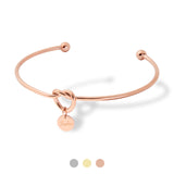 Verstellbarer personalisierter Armreif mit Knoten in rosegold und Plättchen Anhänger mit individueller, persönlicher Gravur