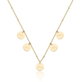 Personalisierte Familien-Kette mit 5 runden Plättchen Anhängern aus Gold Filled und individueller Gravur mit Namen, Buchstaben, Daten oder Symbolen