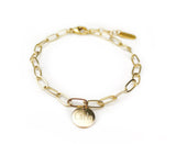 Personalisiertes Gold Filled Gliederarmband mit Plättchen und individueller Gravur mit Namen, Daten oder Symbolen als Geschenk zum Jahrestag, Muttertag oder Geburtstag