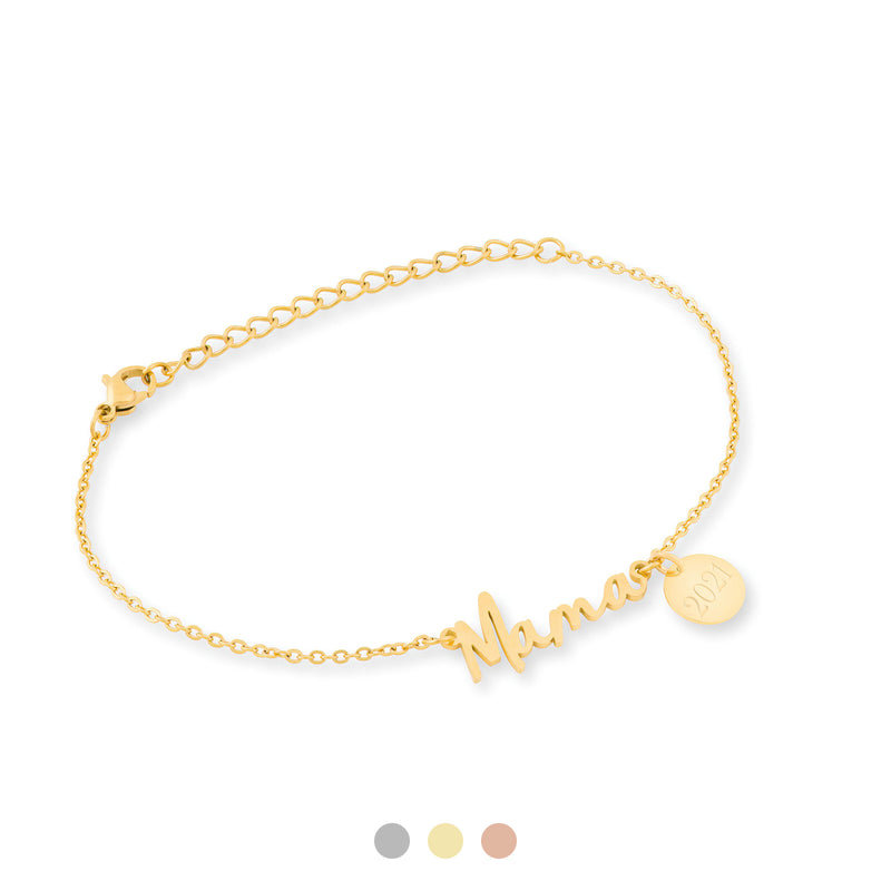 Personalisiertes Armband mit Mama Schriftzug und individueller Kindernamen Gravur als Geschenk zum Muttertag oder Geburt