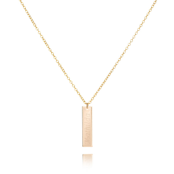 Personalisierte Gold Filled Kette mit rechteckigem Gravuranhänger gravierbar mit individuellen Botschaft, Initialen oder Daten als Geschenk zu Weihnachten, Valentinstag oder zum Muttertag