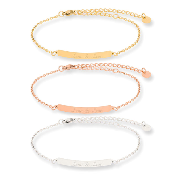 Personalisiertes Armband mit Gravur Platte in gold, silber und rosegold, individualisierbar mit Namen, Botschaften, Daten oder Symbolen