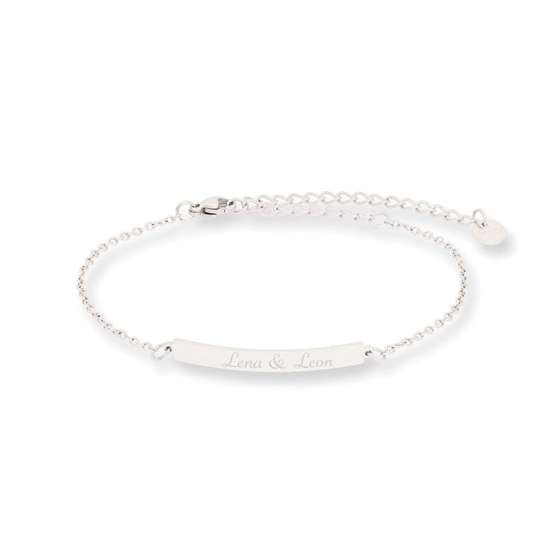 Personalisiertes Armband mit Gravur Platte in silber, individualisierbar mit Namen, Botschaften, Daten oder Symbolen