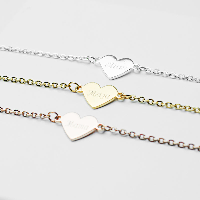 Personalisiertes Herz Armband in silber, rose oder gold mit individueller Gravur mit Namen, Daten oder Symbolen als Geschenk zum Jahrestag, Muttertag oder für die beste Freundin